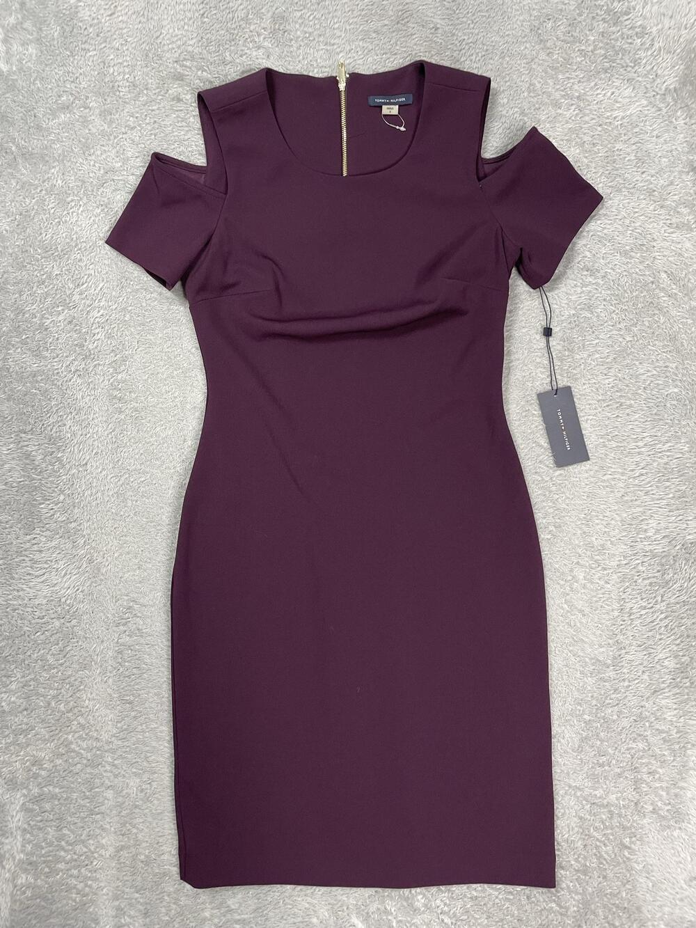 Tommy Hilfiger Sheath Dress Womens 4 Purple Cold Shoulder Scoop Neck Cutout NWT